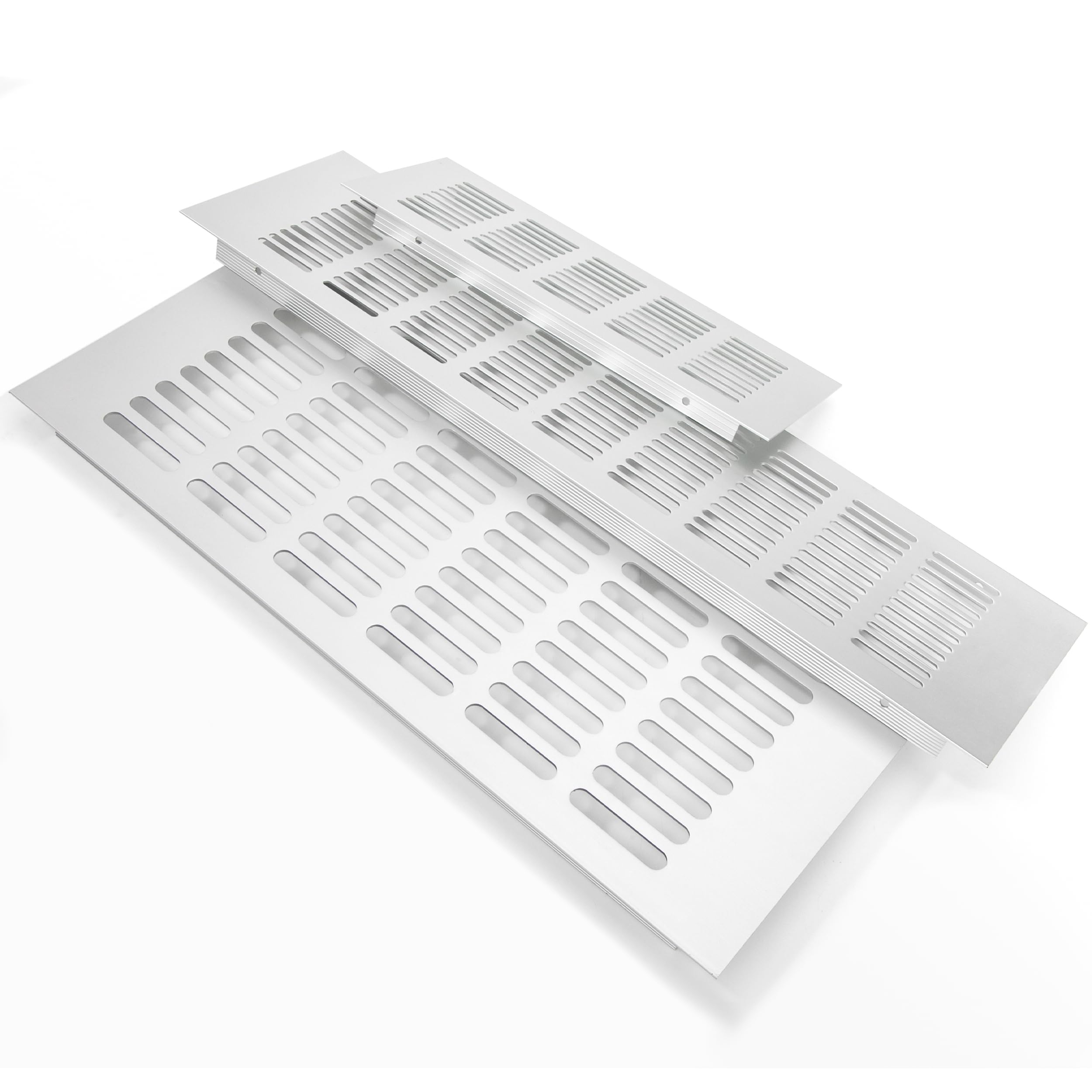 Rejilla de Ventilación, Aleación de Aluminio Negro Metalica Rectangular de 400 x 100mm con Tornillos para Armario Estufa Zapatos Gabinete Fregadero Cocina Baño (2 Piezas/Plata)