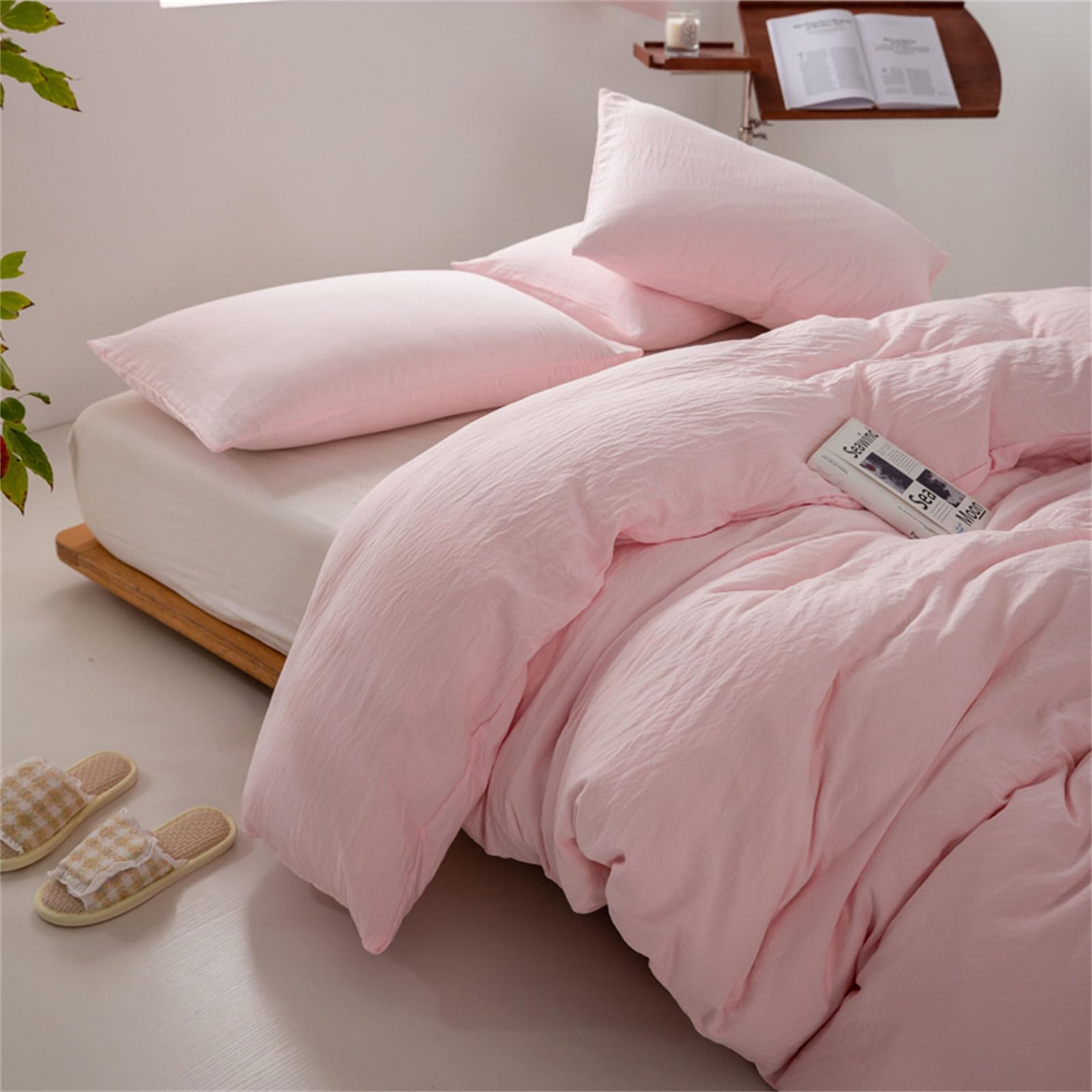 Odot Color Sólido 3 Piezas Ropa de Cama,Juegos de Funda para Edredón con Funda de Nórdico y 2 Funda de Almohada, Juego Ropa de Cama para Cama Infantil y Matrimonio (180x220cm,Rosa Palido B)