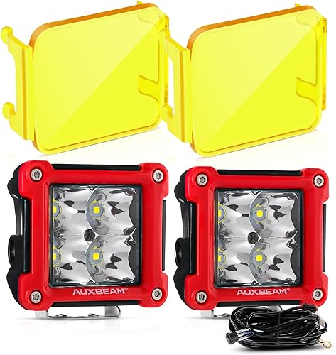 Auxbeam Cubierta de luces de cubo de 3 pulgadas + cubos LED Auxbeam de 3 pulgadas y 40 W, 4800 lúmenes, arnés de cableado cuadrado de 2 piezas, haz
