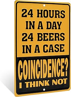 Funny Metal Beer Wall Sign - 24 Hours In Day 24 Beers In a Case - Metal Bar Signs for Home Bar Decor, Man Cave, Apartment, Garage, Bedroom, Basement Decorations, & Dorm Room Decor - 12" X8" Yellow