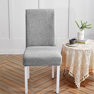 Hcosmy 6 Pcs/Set Soft Stretch Embossed Stereo Jacquard Dining Chair Covers Anti Skid Waterproof Washable