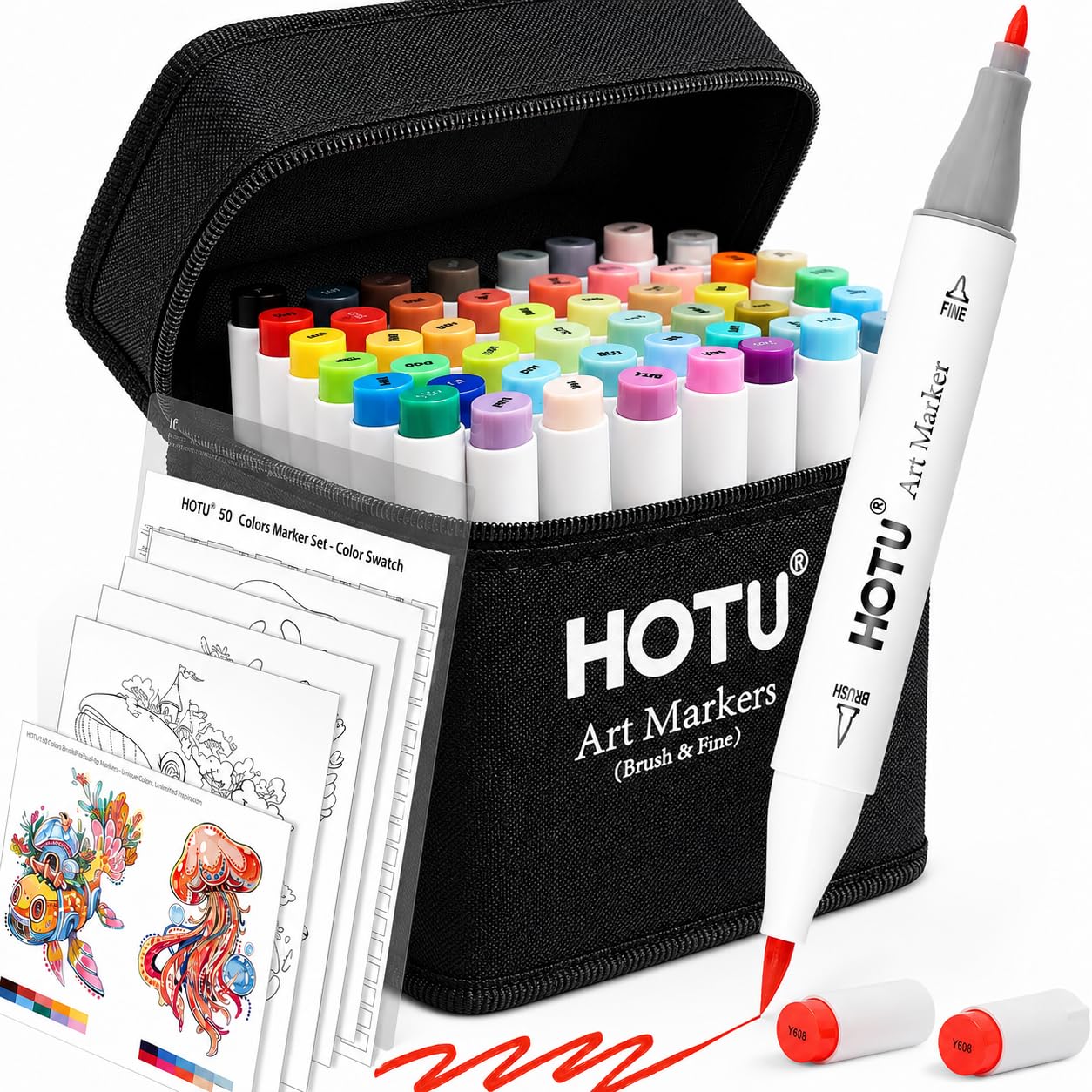 HOTU 50 Colors Brush & Fine