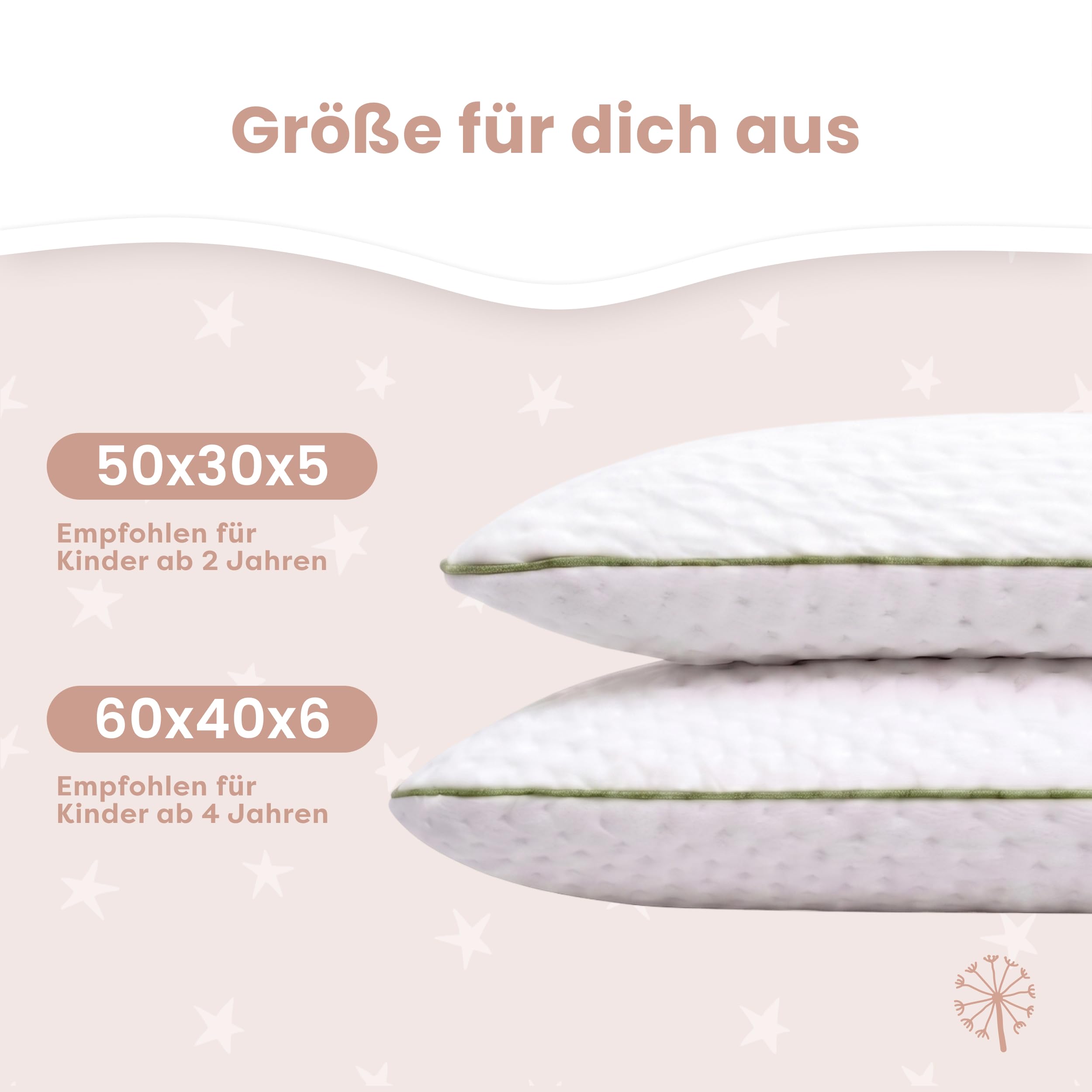 MIMUSELINA Viscoelastisch Kinderkissen 60x40x6 cm | Hypoallergenes Memory Foam für Babys | Kleine Kissen für Kinder, Ergonomisch & Atmungsaktiv | Abnehmbarer, Waschbarer Bezug aus Tencel