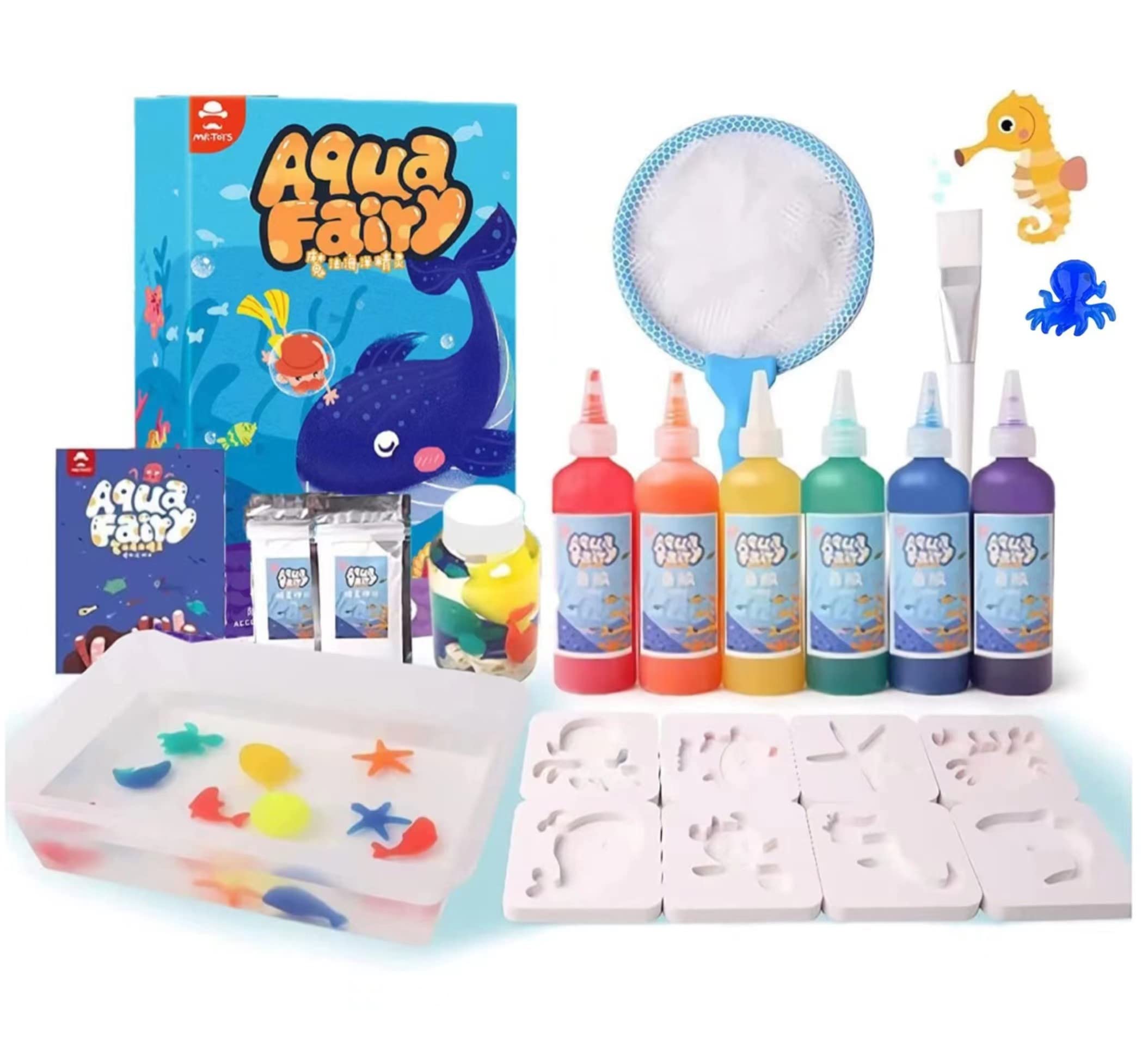 Magic Water Elf Beads Toy Set, Squishy DIY Maker kit, Jelly Sea Animal Creature, Sensory Bin Set, 6 Color Set, Creative Activities for Children Age 3+(Please follow the steps strictly) (ocean)