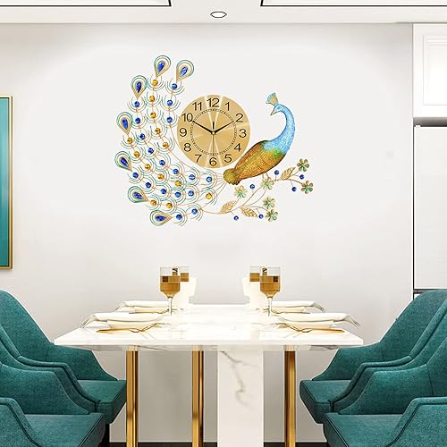 Miniatura 3 de Large Peacock Wall Clock, 27.5 inch Luxury Peacock Clocks Silent Movement Wrought Iron and Metal Dial 3D Silent Wall Clocks Battery Operated Large