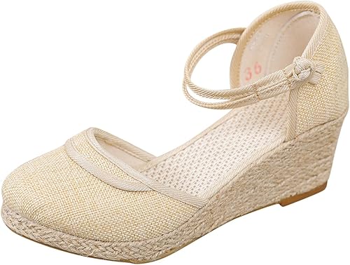 Miniatura 5 de Womenyiaor Sandalias de cuña con punta cerrada para mujer, alpargatas para mujer, con punta cerrada, sandalias de verano con correa al tobillo,