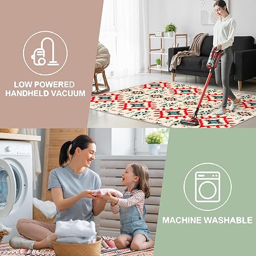 Miniatura 6 de Rerelife Alfombra bohemia de 8 x 10 pies, estilo bohemio, vintage, lavable a máquina, antideslizante, antideslizante, duradera, para sala de estar,