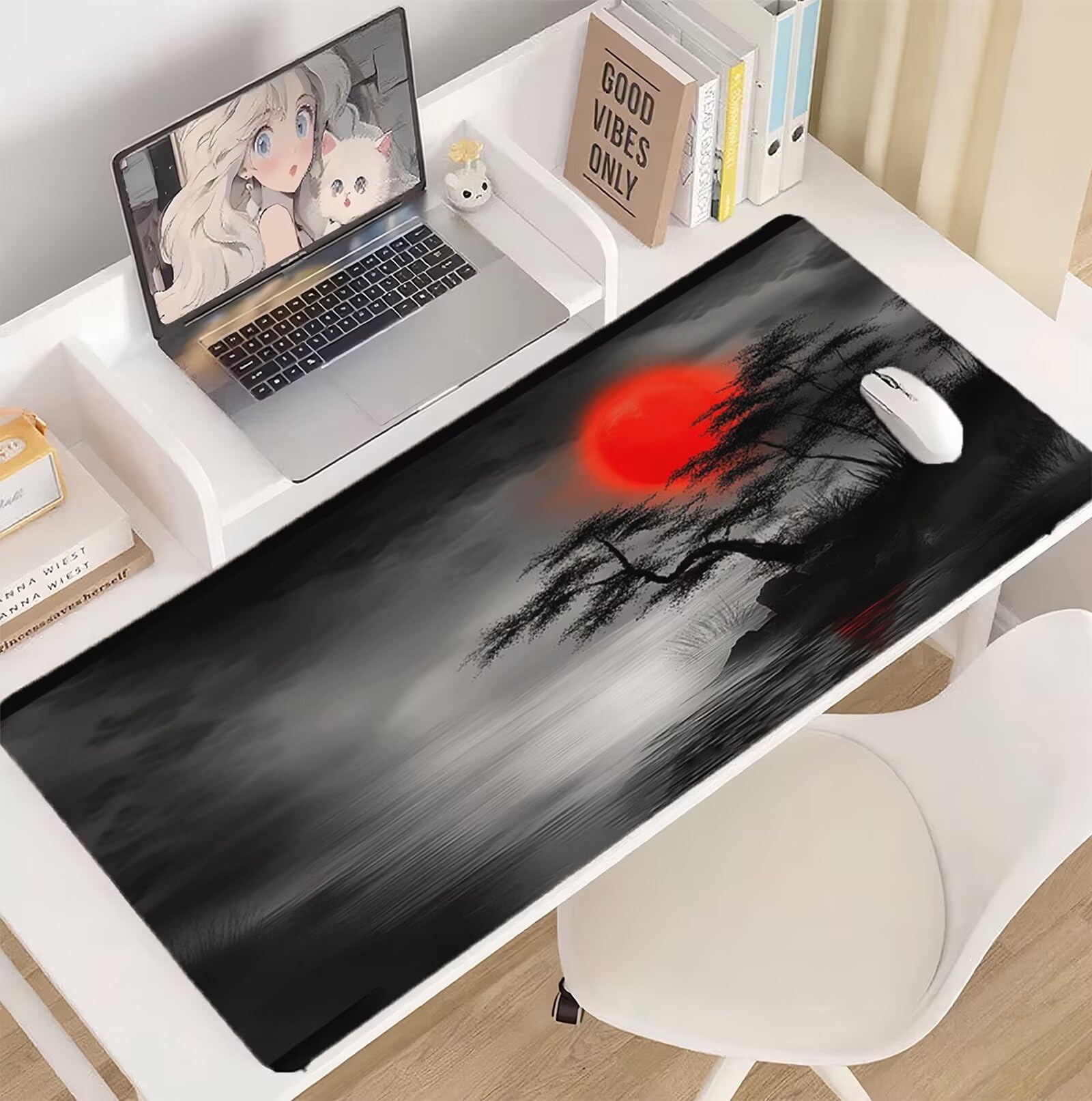 Podkładka pod mysz czarna 1500 x 800 mm Zachód słońca Podkładka pod mysz Duża japońska podkładka pod mysz antypoślizgowa gumowa powierzchnia szwy na krawędziach mata biurkowa do dekoracji domu biura