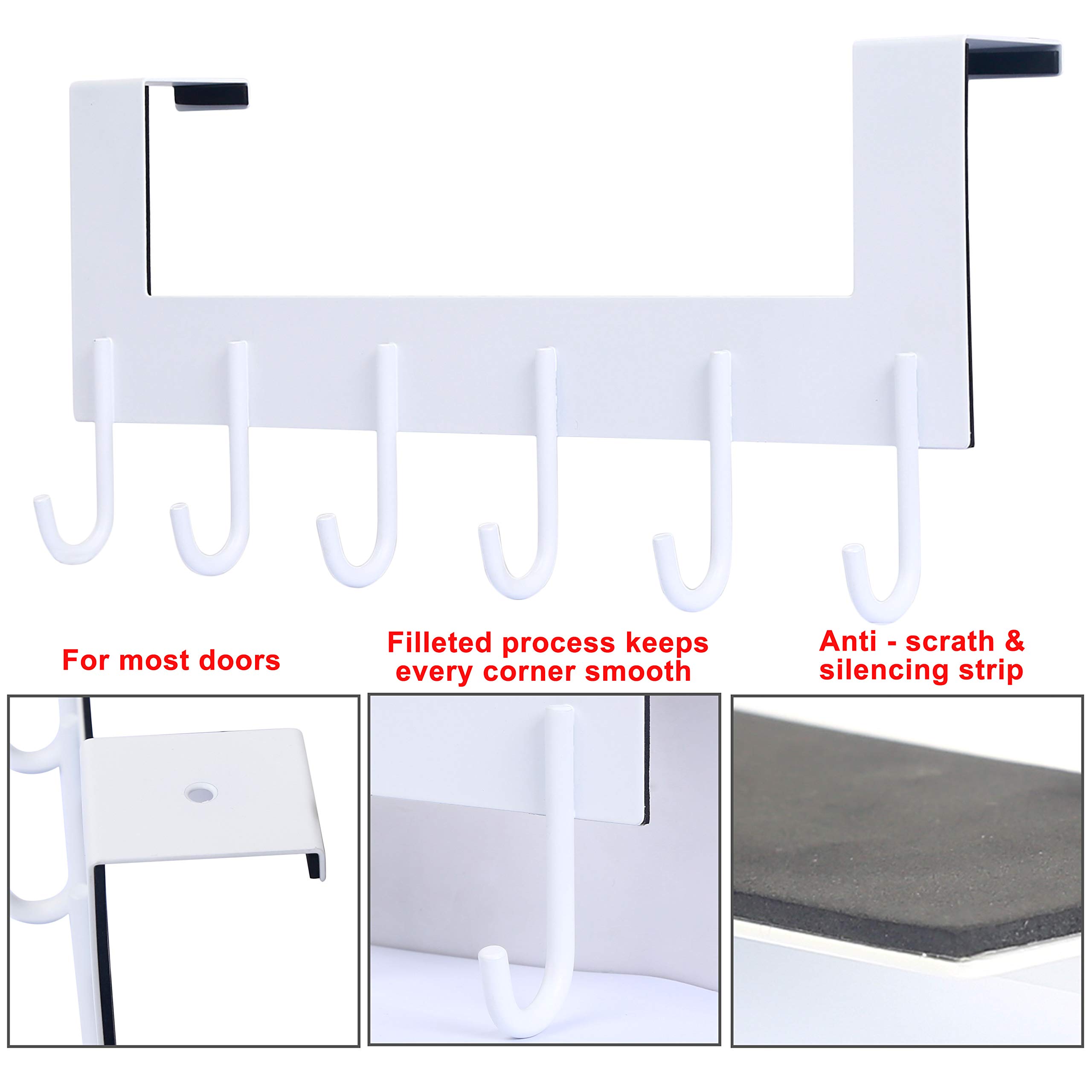 SKOLOO Türhaken-Kleiderbügel, 6 Haken, 2 Stück, stabiler Tür-Organizer für Mäntel, Kleidung, Handtücher, Bademäntel, weiß