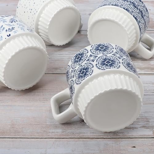 Miniatura 5 de Lavezee BR230671 - Tazas de café apilables con soporte, taza de cerámica de 12 onzas, juego de 4 tazas de regalo para té y leche con leche, taza