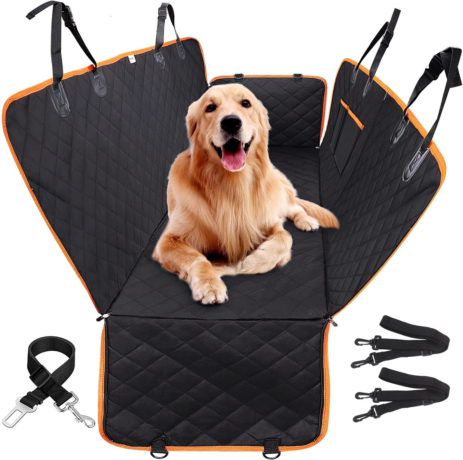 Kompanion Pet Seat Cover For Cars with Seatbelt Leash and Storage Bag