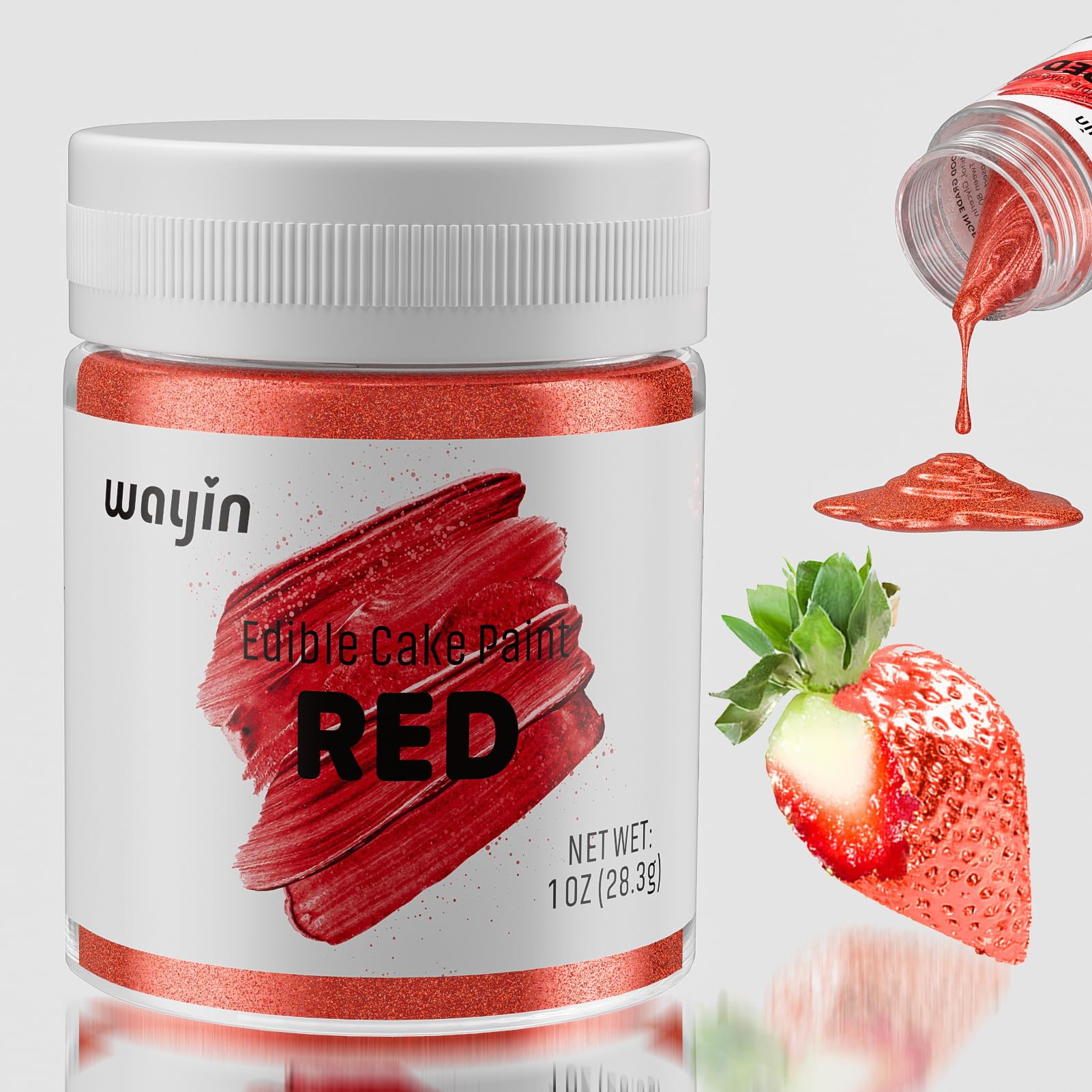 Food Coloring Vibrant Color Paint for Baking-Food Grade Shimmer Cake Paint Wayin Upgraded Edible Glitter Paint for Decorating Dessert, Donuts, Cupcake, Fondant, Cookie Decorating-Red(28.3g/Bottle)