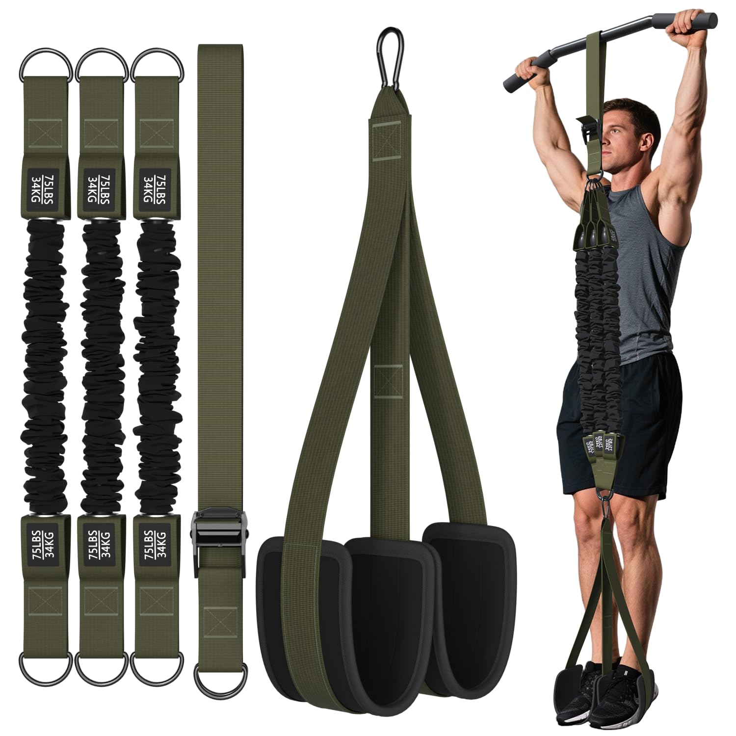 LEEKEY Pull Up Assistance Bands,5-125LB Resistance Bands with Grip、Door Anchor、Gym Bag - Exercise Bands for Full-Body Training, Fitness, Physical Therapy -USA Original Patent