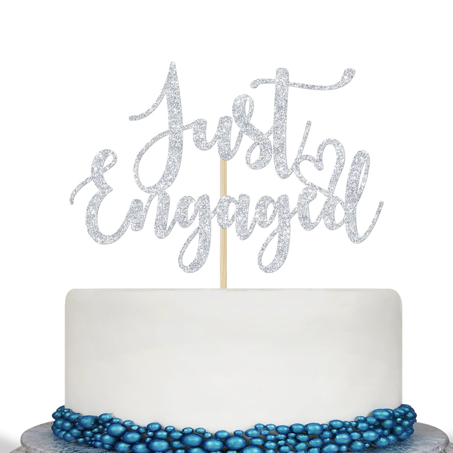 Just Engaged Cake Topper for Engagement Party Decorations, We're Engaged Cake Toppers, Wedding Engagement Bachelorette Party Decorations Silver Glitter