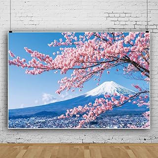 Qinunipoto 背景布 満開の桜の花と富士山の背景 青空 春の背景 1.8x1.2m 壁の飾り 記念写真 ビニール製 写真撮影 backdrop background 撮影背景 撮影シート 記念写真 背景紙 写真スタジオ