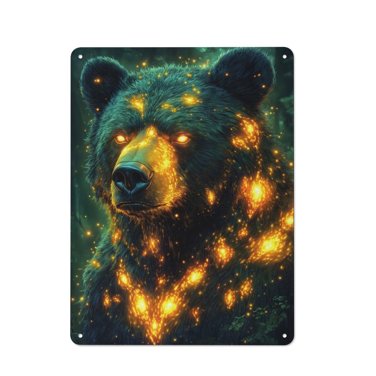 Junmoney Fiery Bear In Forest Metal Wall Sign 40X30cm, Modern Retro Loft Wall Plaque For Flat, Bar, Studio Or Gallery Wall