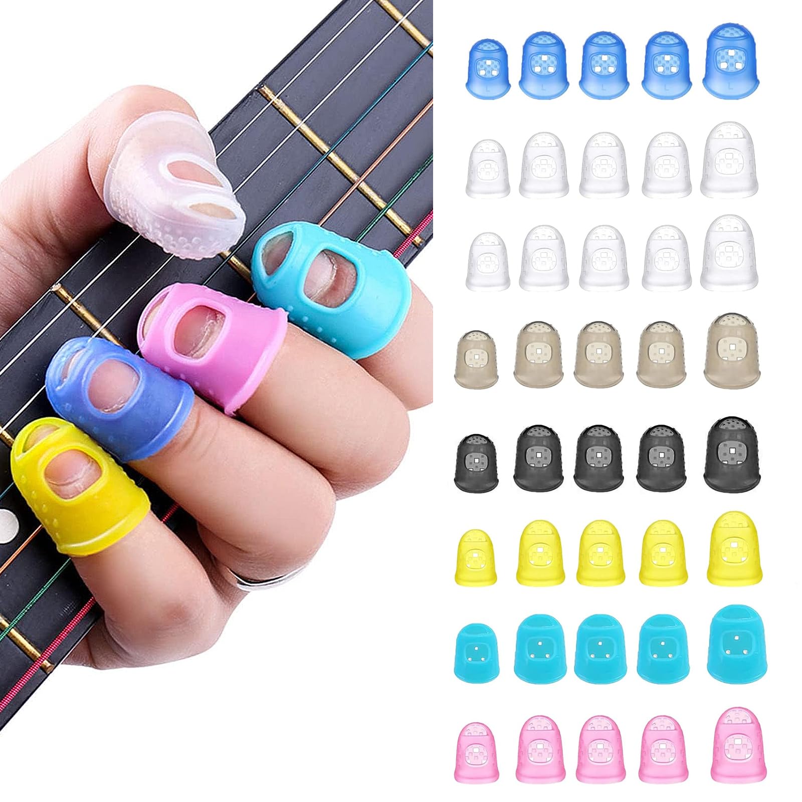 Ditale in Silicone per Dita - 40 Confezioni Protezioni per Dita per Chitarra, Taglio, Intaglio Cera, Documenti, Multicolore