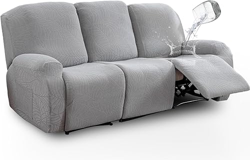 vctops Fundas repelentes al agua para sofá reclinable de 8 piezas, diseño de hojas jacquard, elásticas, suaves para sofá reclinable de 3 cojines,
