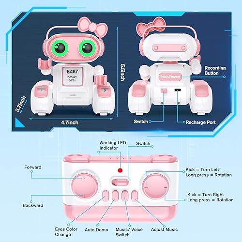 Miniatura 6 de Juguete robot, robot de juguete para niños, robot de control remoto con ojos LED coloridos y música, robots RC recargables para niños, juguete
