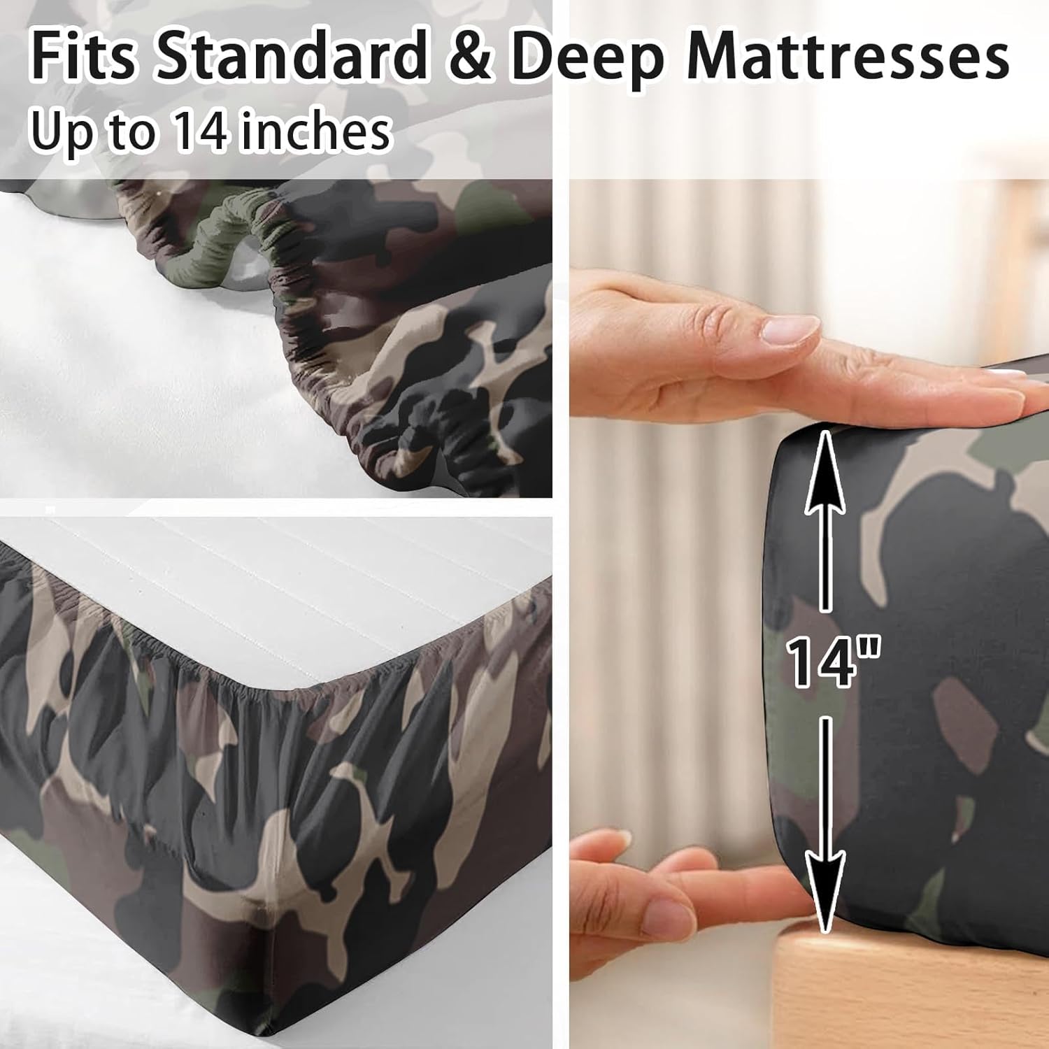 Pamnest Twin Size Bed Sheet Sets, Woodland Camouflage Soft Microfiber 3 Pcs Bedding Sets for Kids and Adults Bedroom Bed Decor, Camo Military Hunting Flat, Fitted Sheet and Pillowcases