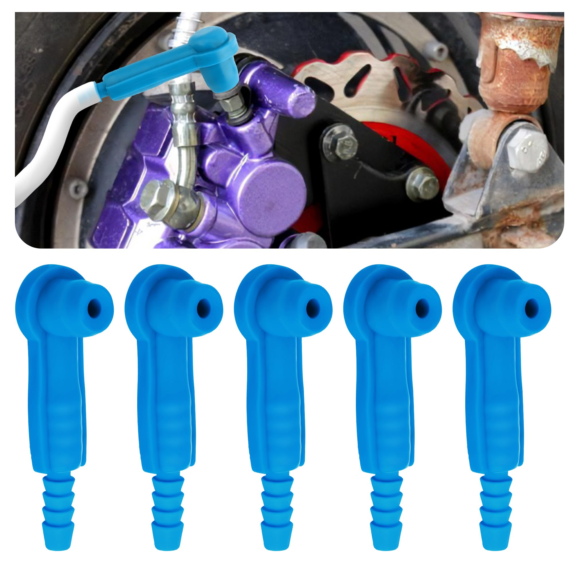 5PCS Brake Bleeder Adapter Kit,Professional Brake Bleeder Vacuum Pump Pipe Connectors Kit,Practical Connect Brake Bleeder Hose Exchange Tool for Quick Brake Fluid Change (Blue)