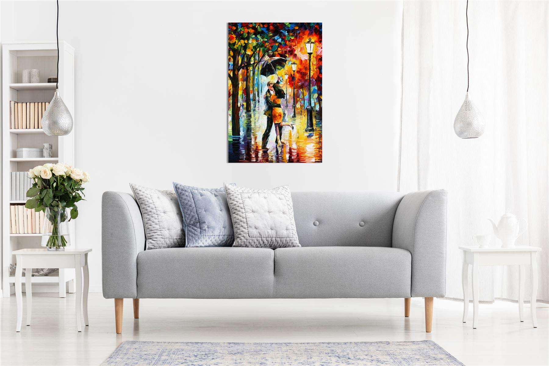 Leonid Afremovღ Peinture à l'huile abstraite Art mural Décoration de la maison, Dance Under the Rain, 91x61cm (36x24in)