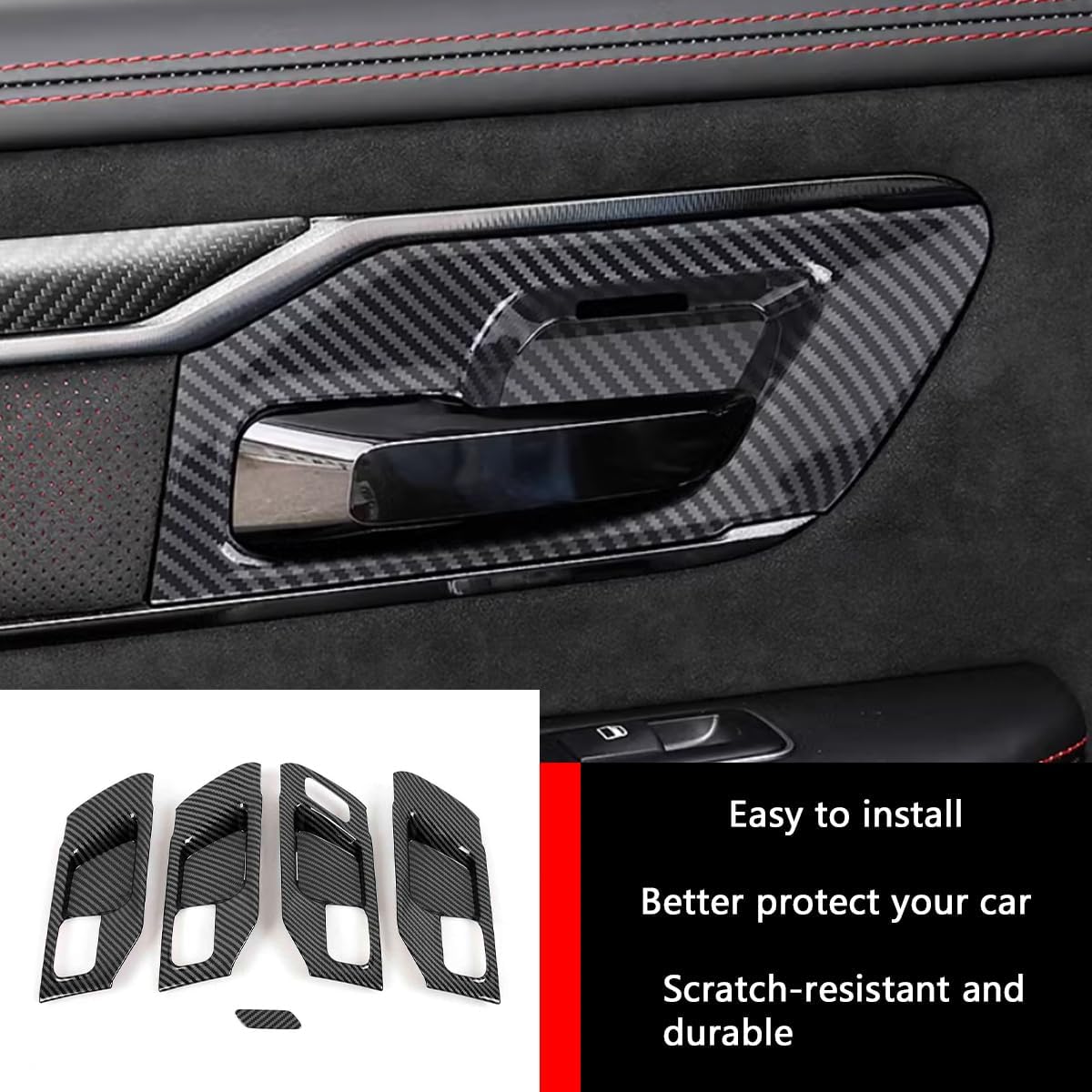 Car Accessories Fit for Dodge RAM 1500 2025 2024 2023 2022 2021 2020 2019 Inner Front Rear Door Handle Bowl Frame Cover Trims (Glossy Carbon Fiber) 4PCS ABS