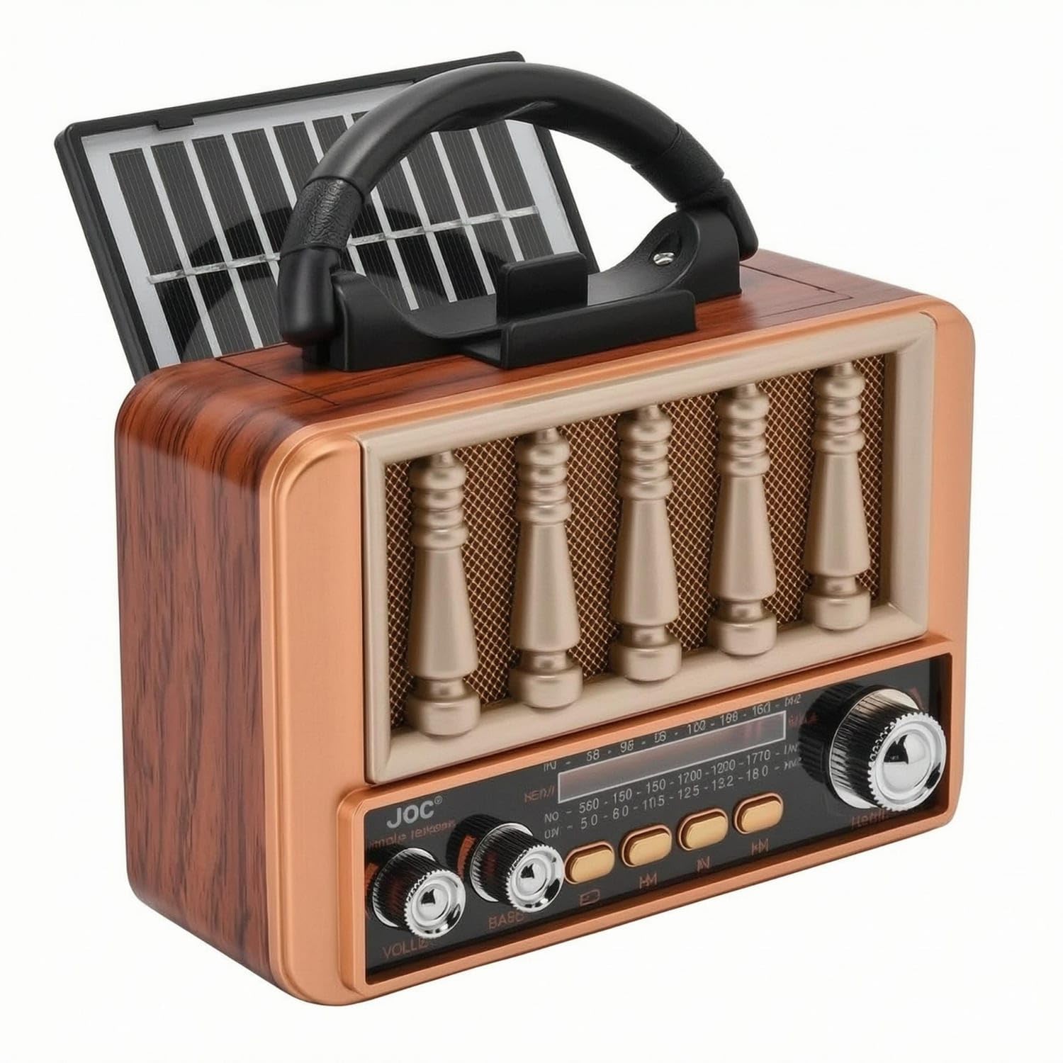 MYADDICTION Carry Handle Solar Shortwave Radio Wood-Grain Solar Radio Metal Trim Home Gadget Rotary Knobs, Rose Gold-image-29