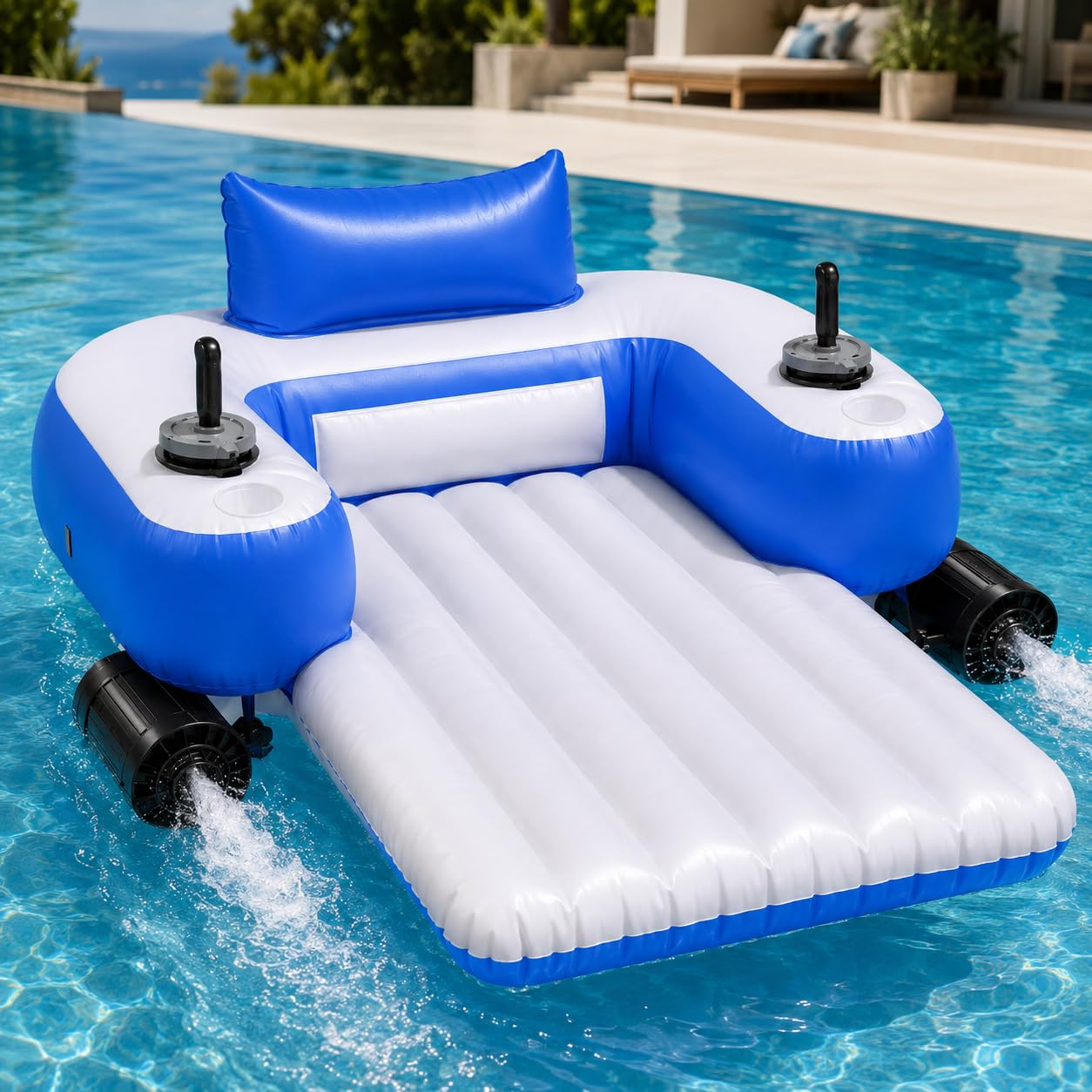 pedenencelia Motorized Pool Float for Adults, Rechargeable Inflatable Pool Lounger with Single/Dual Motor Options, Joystick Control, 360° control，Backrest, Cup Holder, Electric Water Float B
