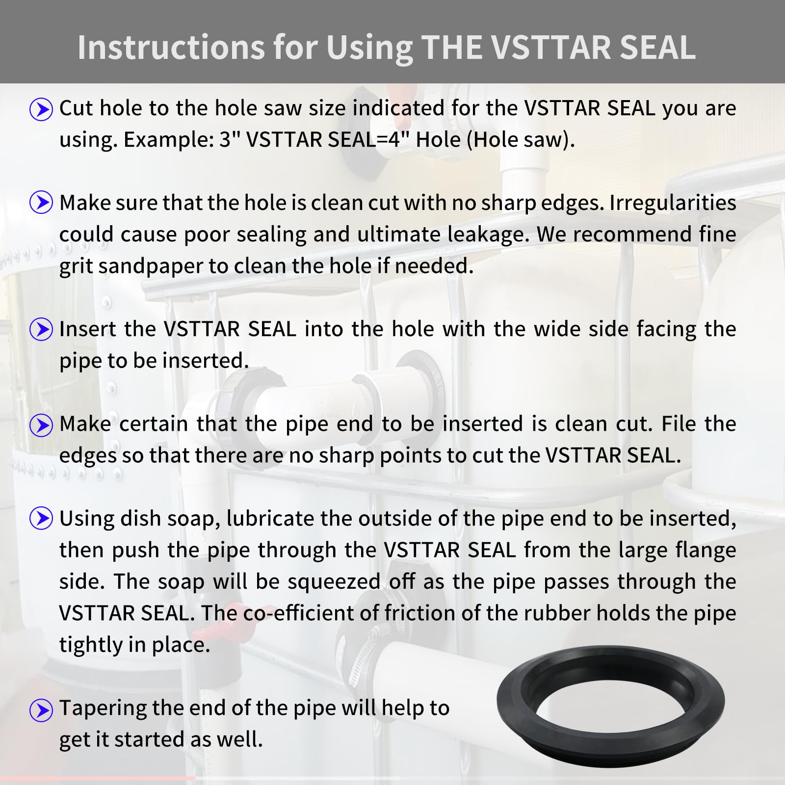 Sello Vsttar de 4 pulgadas para adaptador de tanque flexible UNISEAL (mamparo) (2)