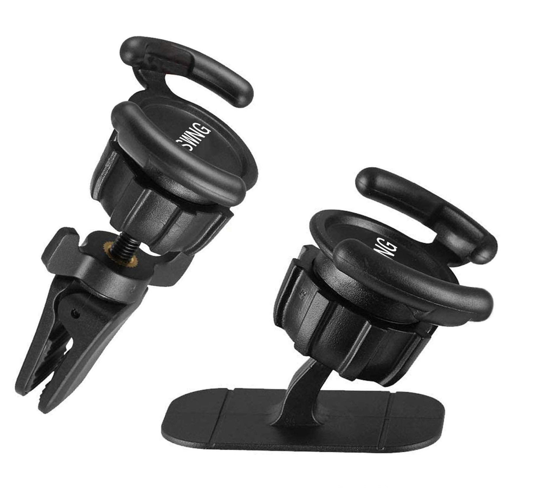 KSWNG Universal Air Vent Car Mount and Dashboard Sticker Holder 360° Rotation Clip Car Mount Phone Holder with Adjustable Switch Lock for Smartphones GPS Navigation (2 pack, Black)