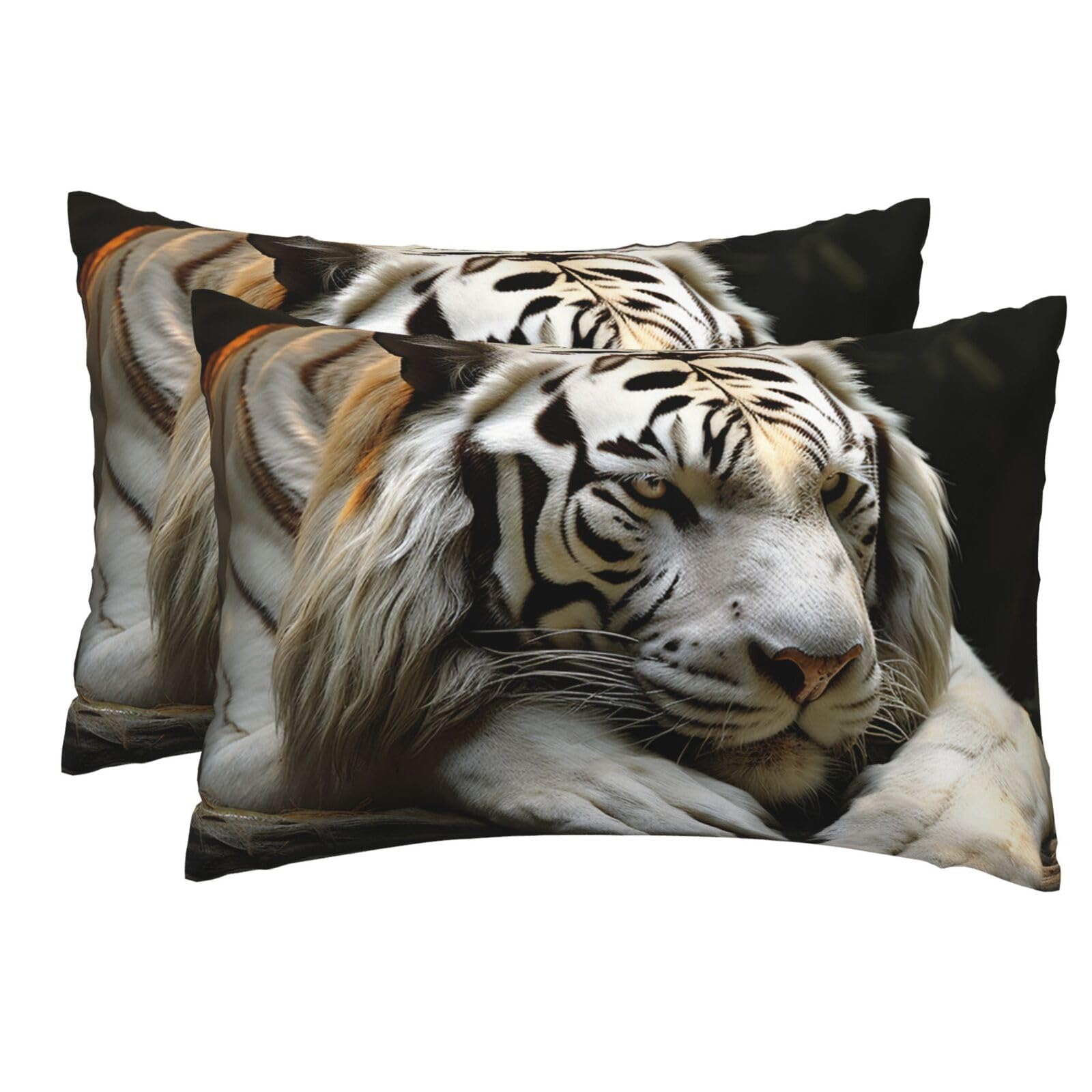 2 Pack Pillow Cases with Hidden Zipper, Soft Breathable Pillow Covers for Hair and Skin, Lying Tiger Pillowcases 12"x18" Bed Pillow Protectors Cover for Sleeping Gifts