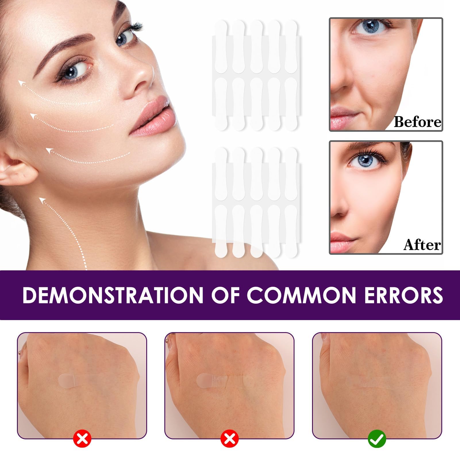 150Pcs Face Lift Tape Invisible Face Tape for Wrinkles Lift Stickers Elasticity Tighten Lift Patches Facial Wrinkle Patches for Jaw Lift Face Lift Anti Wrinkle Eye Chin Lift - Image 4
