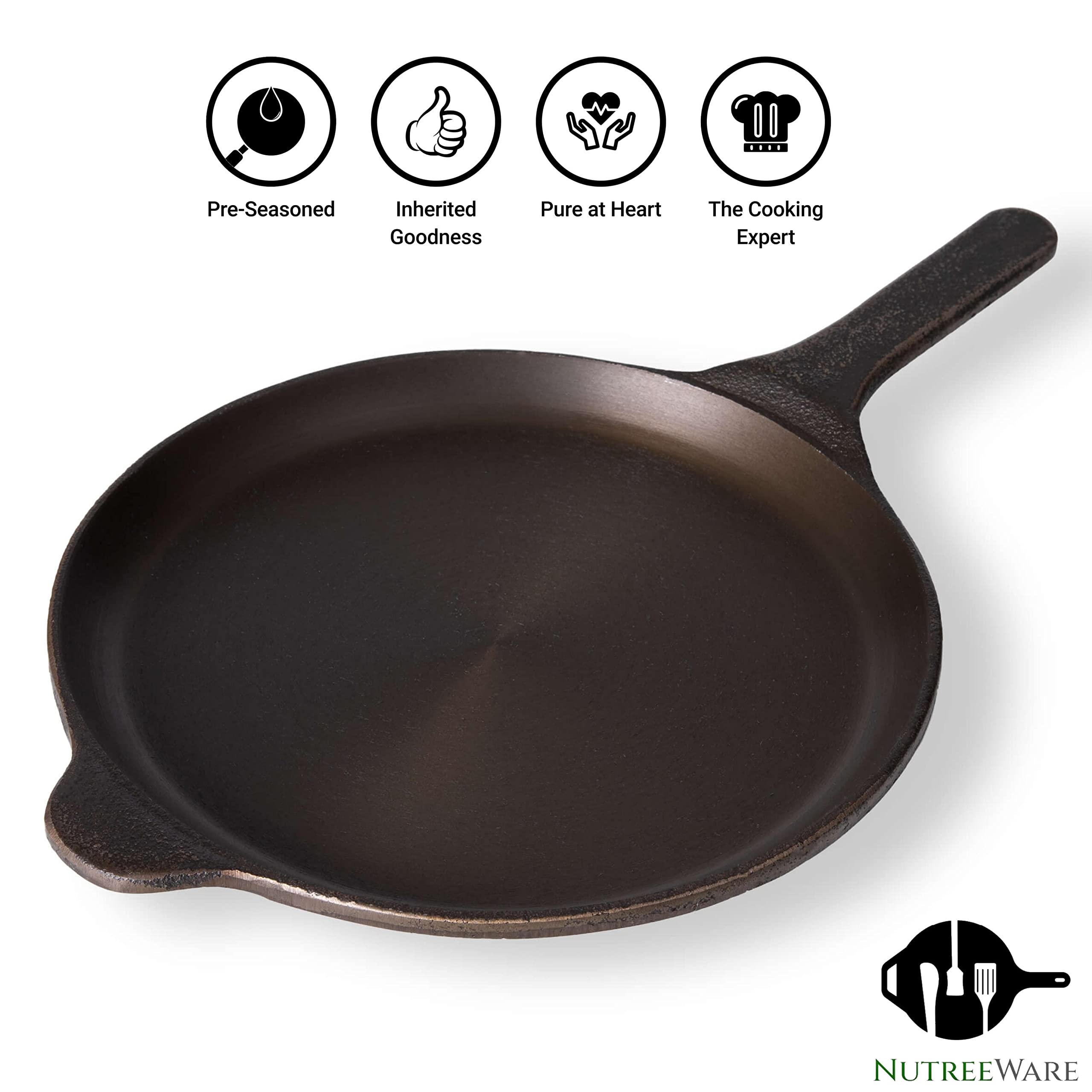 Nutreeware Pre-Seasoned Cast Iron Omellette Tawa β 10 inch | Dosa Kallu | Chemical-Free | Naturally Non-Stick by Edible Oil | Toxin-Free | Gas & Induction Compatible | Black 2