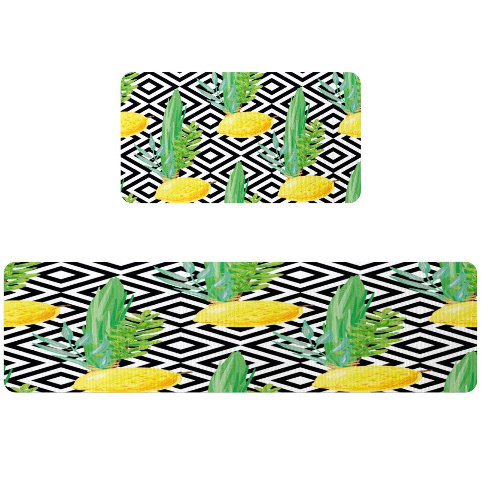 Alfombrillas de cocina antideslizantes con diseño de limón y hojas verdes pack de 2 alfombras