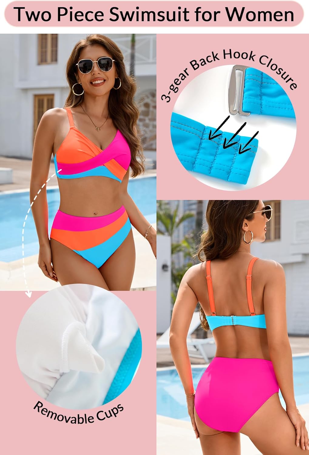 Aqua Eve Women's High Waisted Bikini - Twist Front Two Piece Swimsuits Full Coverage Color Block Bathing Suits 2025 Swimwear - Image 4
