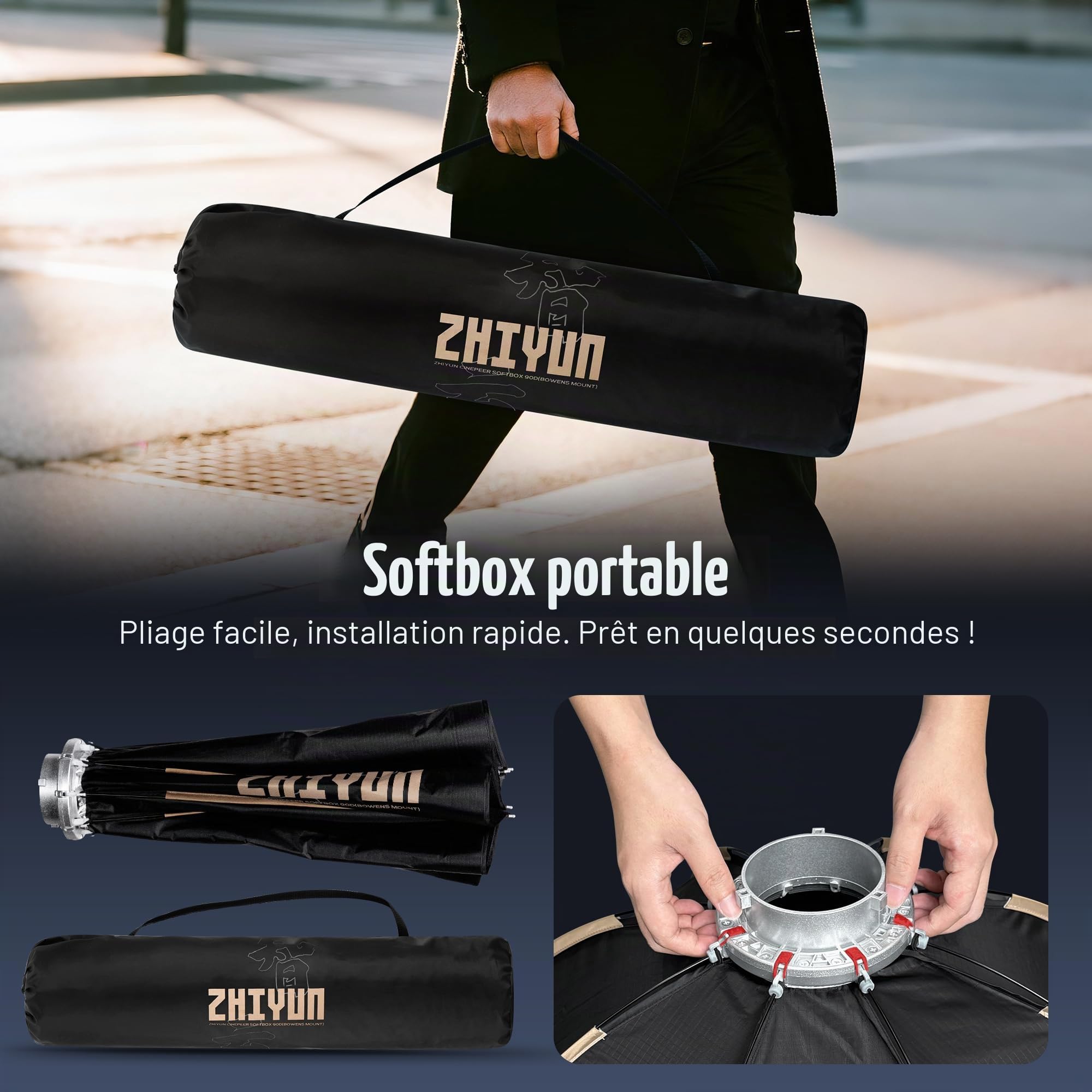 ZHIYUN CINPEER 35 inch/90 cm/2.9 ft Softbox Octogonale Bowens à Dégagement Rapide avec Grille en Nid d'abeille pour Studio Photo, Enregistrement Vidéo, Prise de Vue de Portraits, Molus Série G Série B