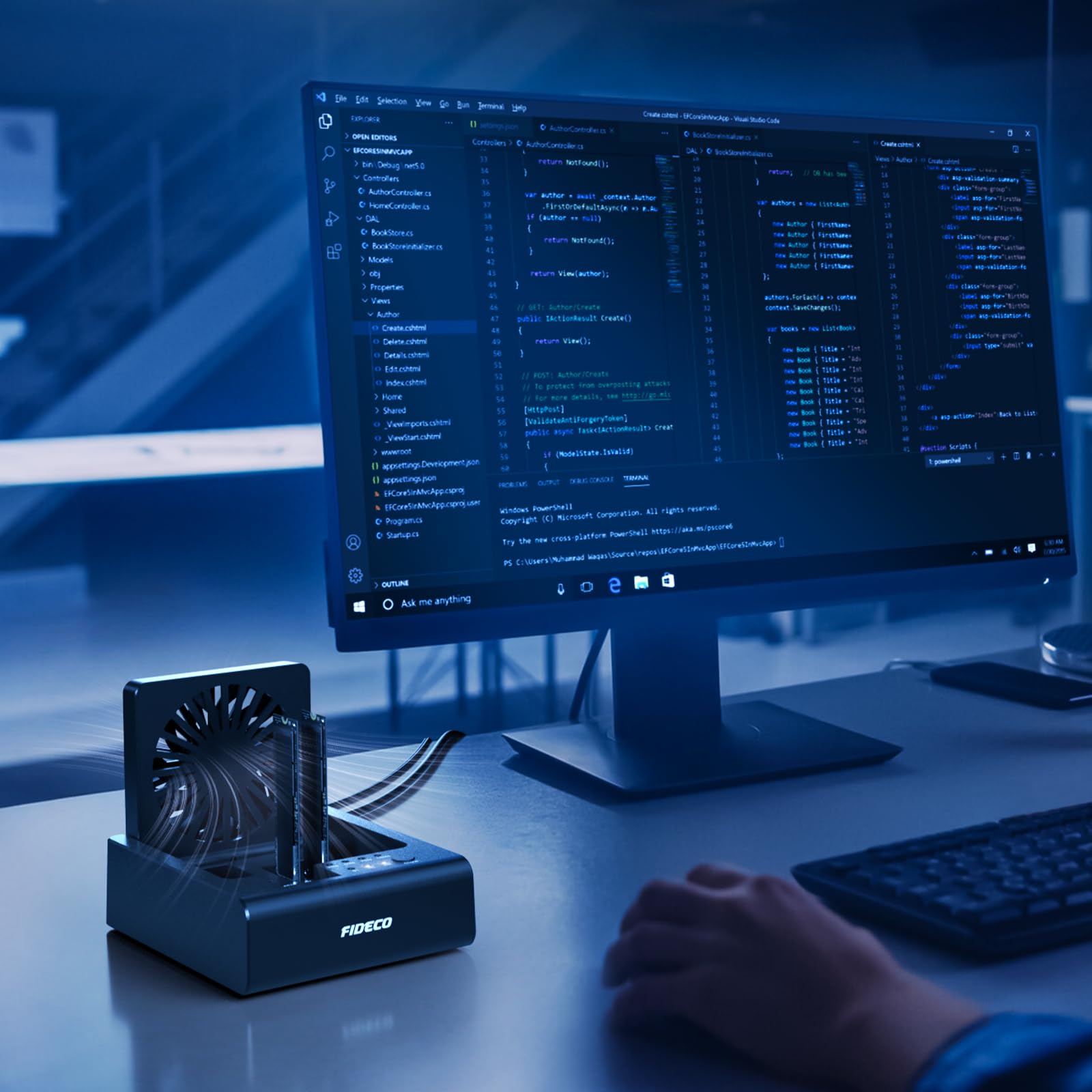 FIDECO Estación de Clonación para HDD y SSD NVMe M.2, USB 3.2 Gen 2 (10Gbps), Estación Clonadora de 3 Bahías para SSD NVMe M.2 y Discos Duros SATA 2,5"/3,5", con Ventilador Abatible