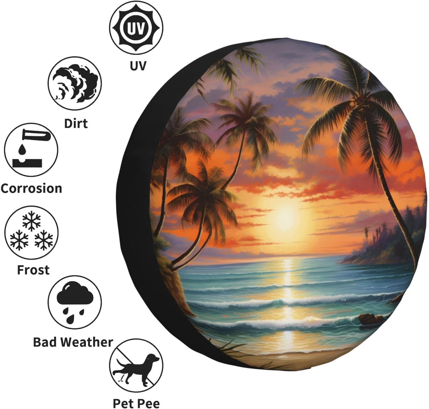 Spare Tire Cover Weatherproof Wheel Cover Fit for Jeep Wrangler Rv SUV Truck Travel Trailer 17" Sunset Beach Palm Tree Tire Cover