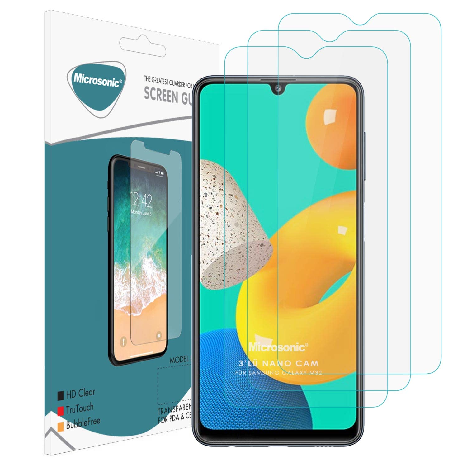 Microsonic Samsung Galaxy M32 4G Screen Protector Nano Glass Cam Ekran Koruyucu (3'lü Paket) [Galaxy M32 4G ile Uyumlu Ekran Koruyucu - Şeffaf]