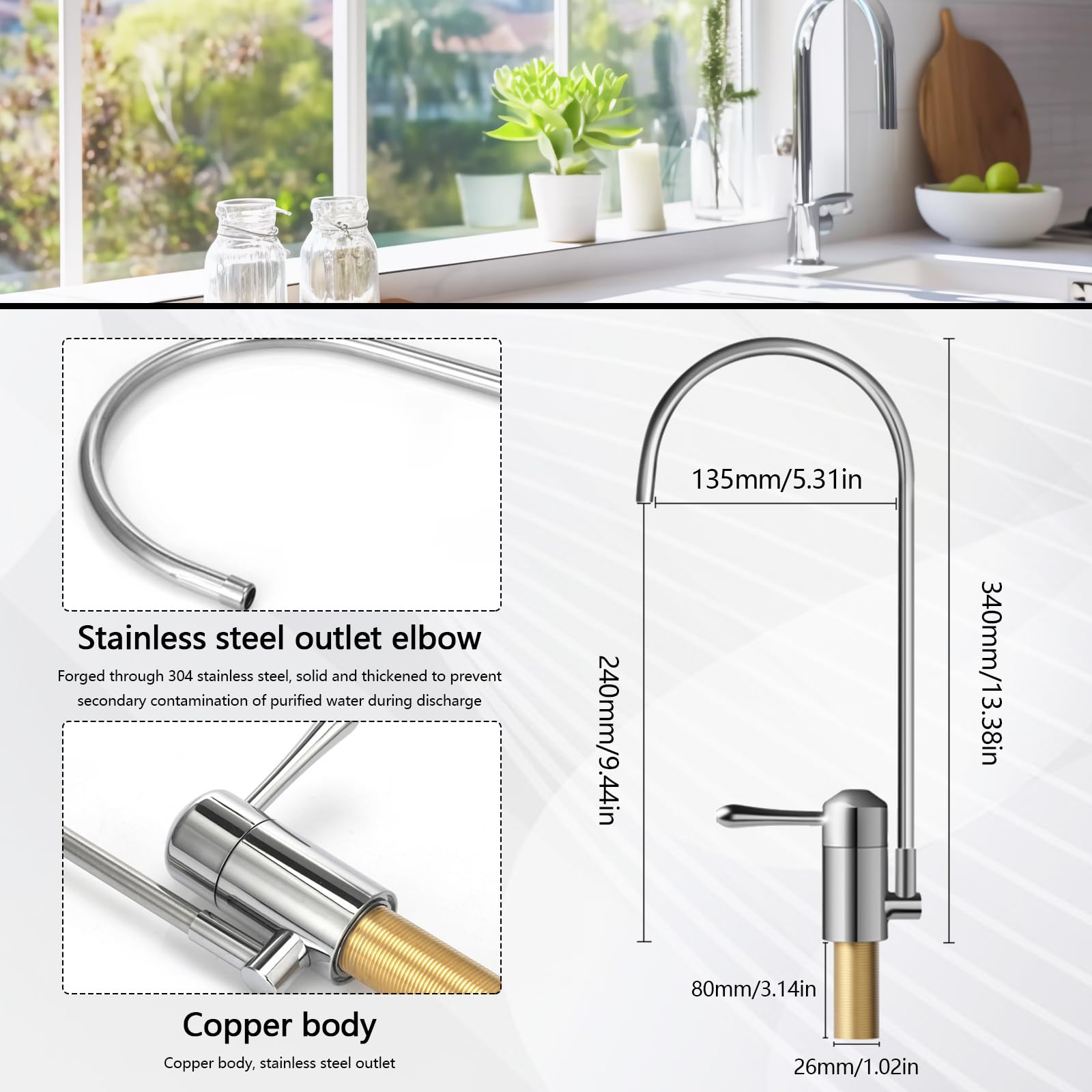 Rubinetto Cucina, Rubinetto per Lavello da Cucina a Una via Compatibile con Amway Espring Filtro Dell'acqua con Beccuccio Girevole a 360 ° Rubinetto Lavello Cucina con Adattatori per Rubinetto