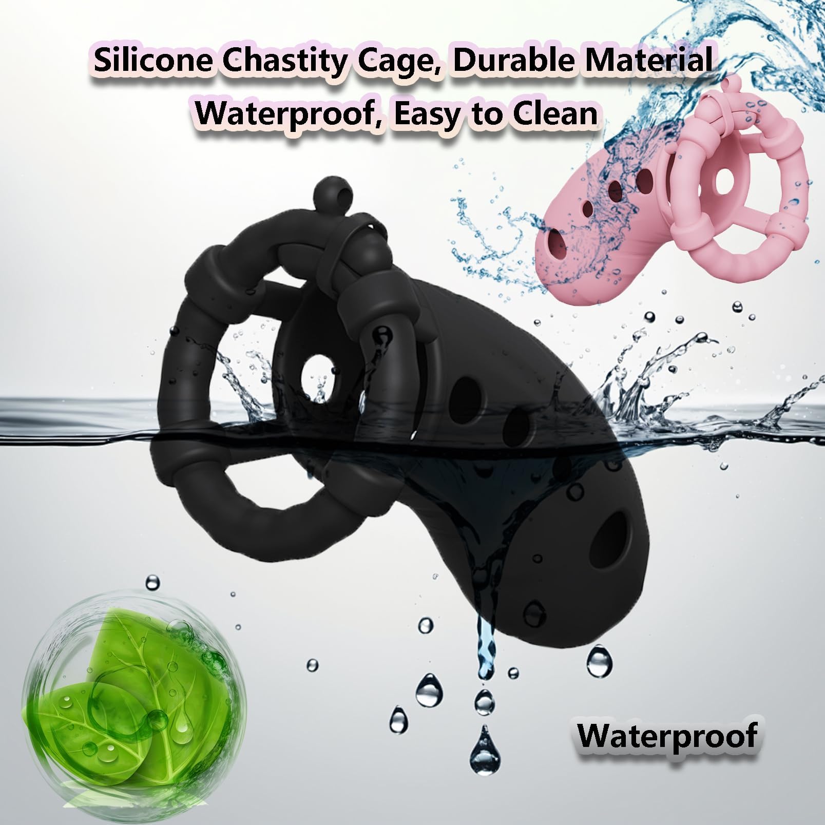 Giocattolo del sesso della gabbia del pene del silicone con 3 anelli di dimensioni diverse ventilato piccolo set di gabbia di castità gabbia del cazzo SM Fetish Bondage per gli uomini (Black)