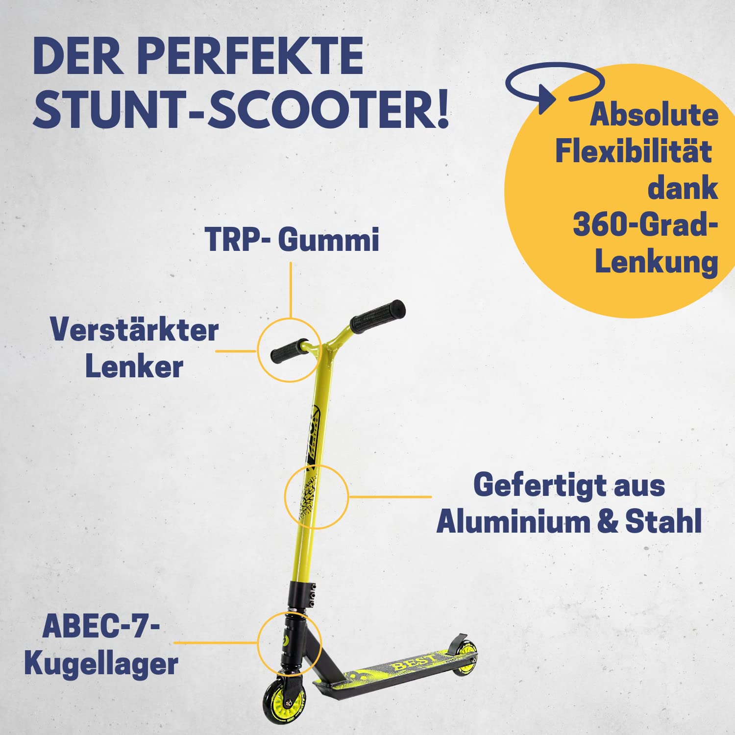 Best Sporting Trottinette pour acrobatique, freestyle, noir/jaune