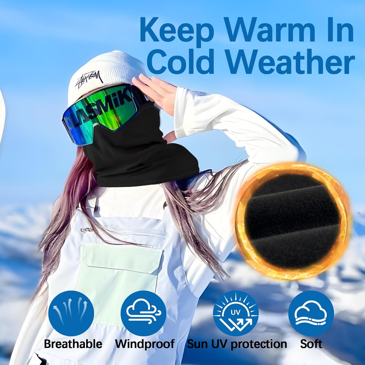 SHEVERCH Winter Fleece Neck Warmer Windproof Gaiter Face Mask Cover Cold Weather scarf For Men Women Hiking Ski - Image 3