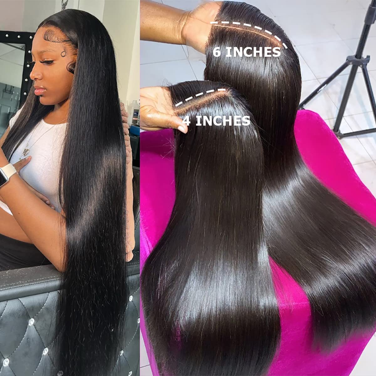 13x6 Straight Lace Front Wigs Human Hair 180% Density Pre Plucked Bleached Knots Glueless HD Lace Frontal 13x6 Human Hair Wigs for Women 24 Inch Lace Wig
