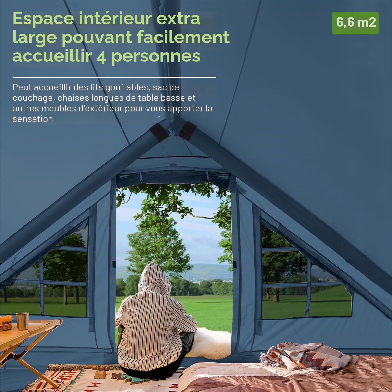 DanCoom Tente Gonflable pour 4 à 6 Personnes, Montage Facile, Tente dôme 4 Saisons, imperméable et Coupe-Vent pour Les familles, Camping