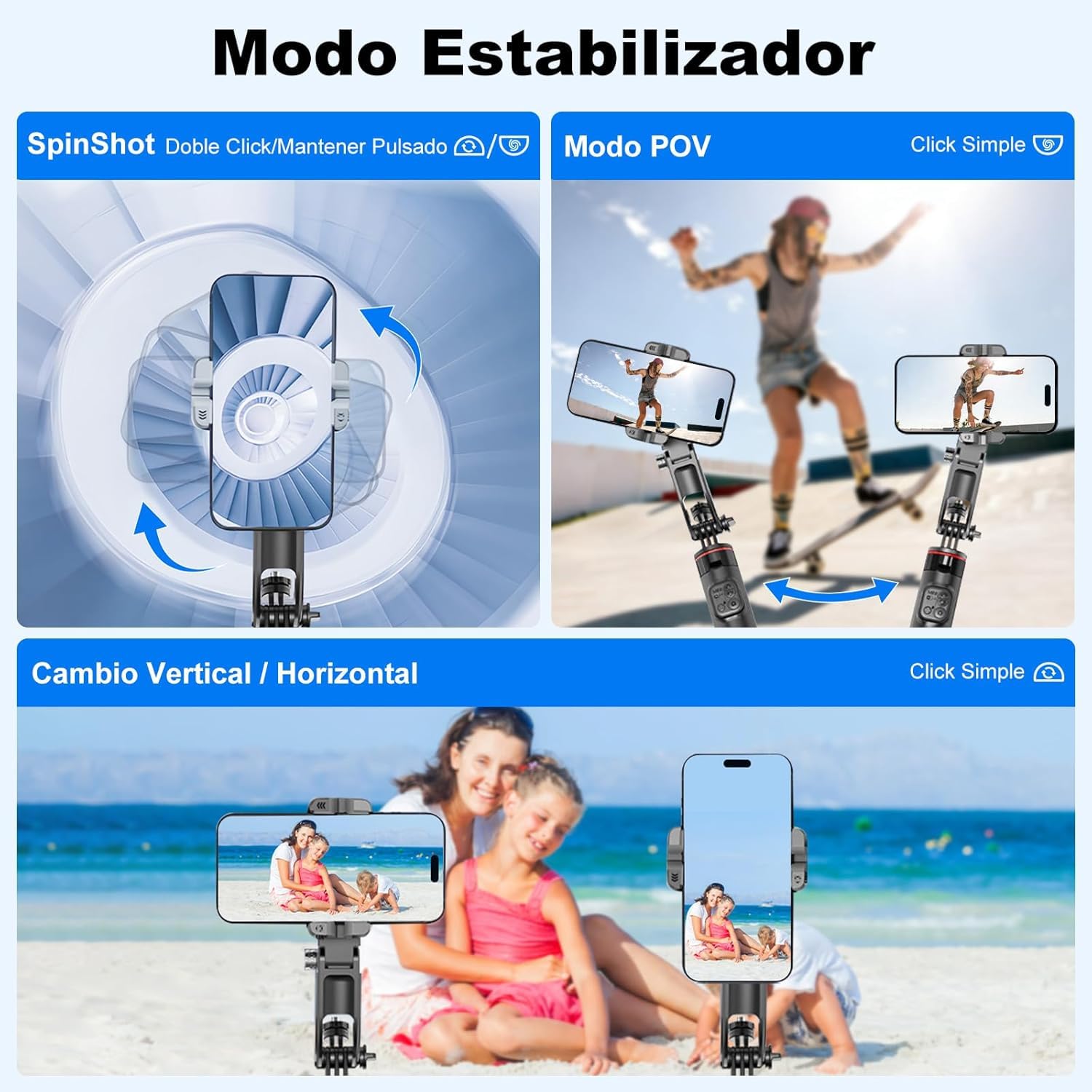Soporte Estabilizador Gimbal Selfies con Seguimiento De IA, 360° Inteligente Tripode Plegable Portátil para Android Y iPhone, Youtube, Vlogging, TikTok con App (C22)