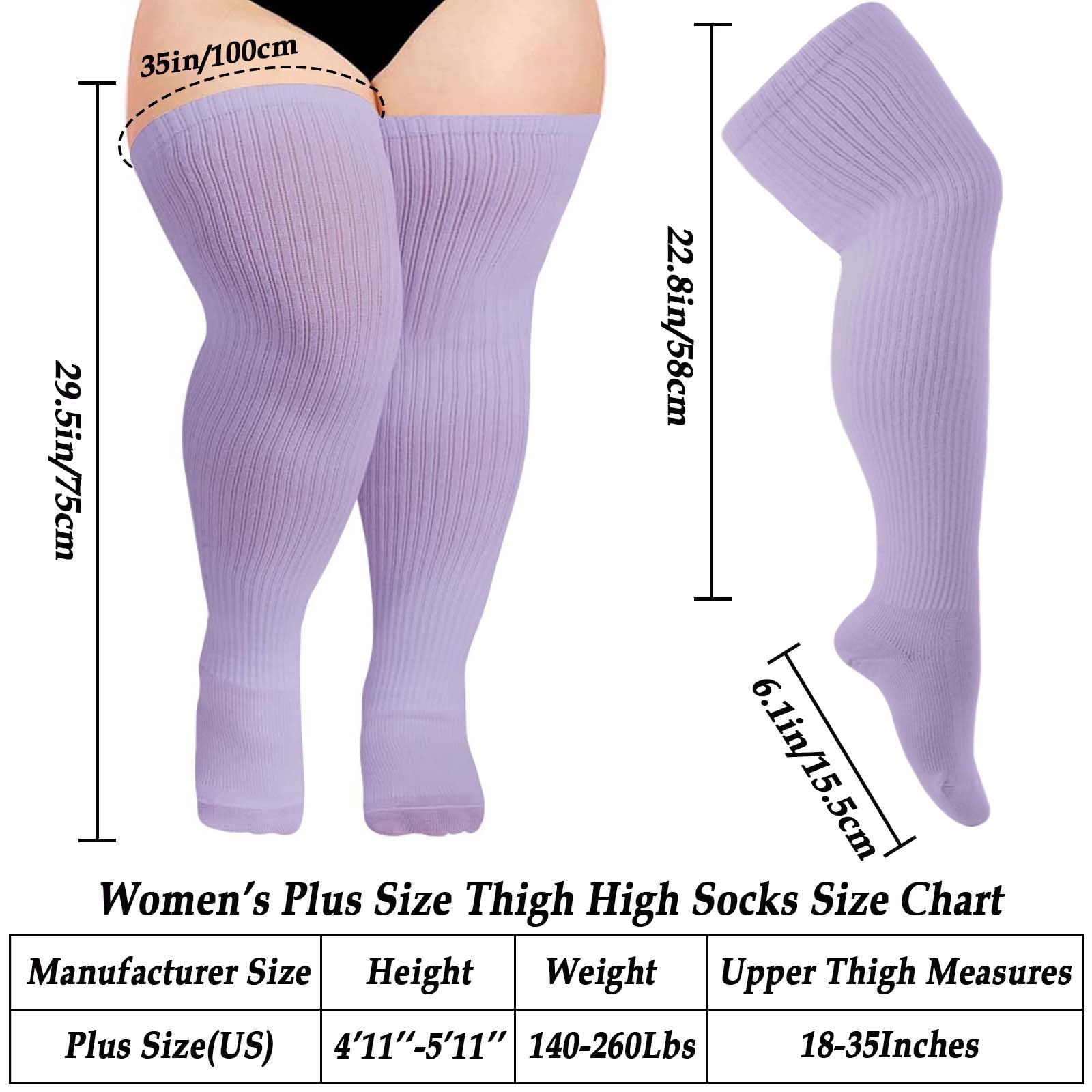 Moon Wood Plus Size Thigh High Socks for Thick Thighs- Womens Knit Cotton Extra Long Over the Knee High Socks Leg Warmer: One Size Plus Light Purple