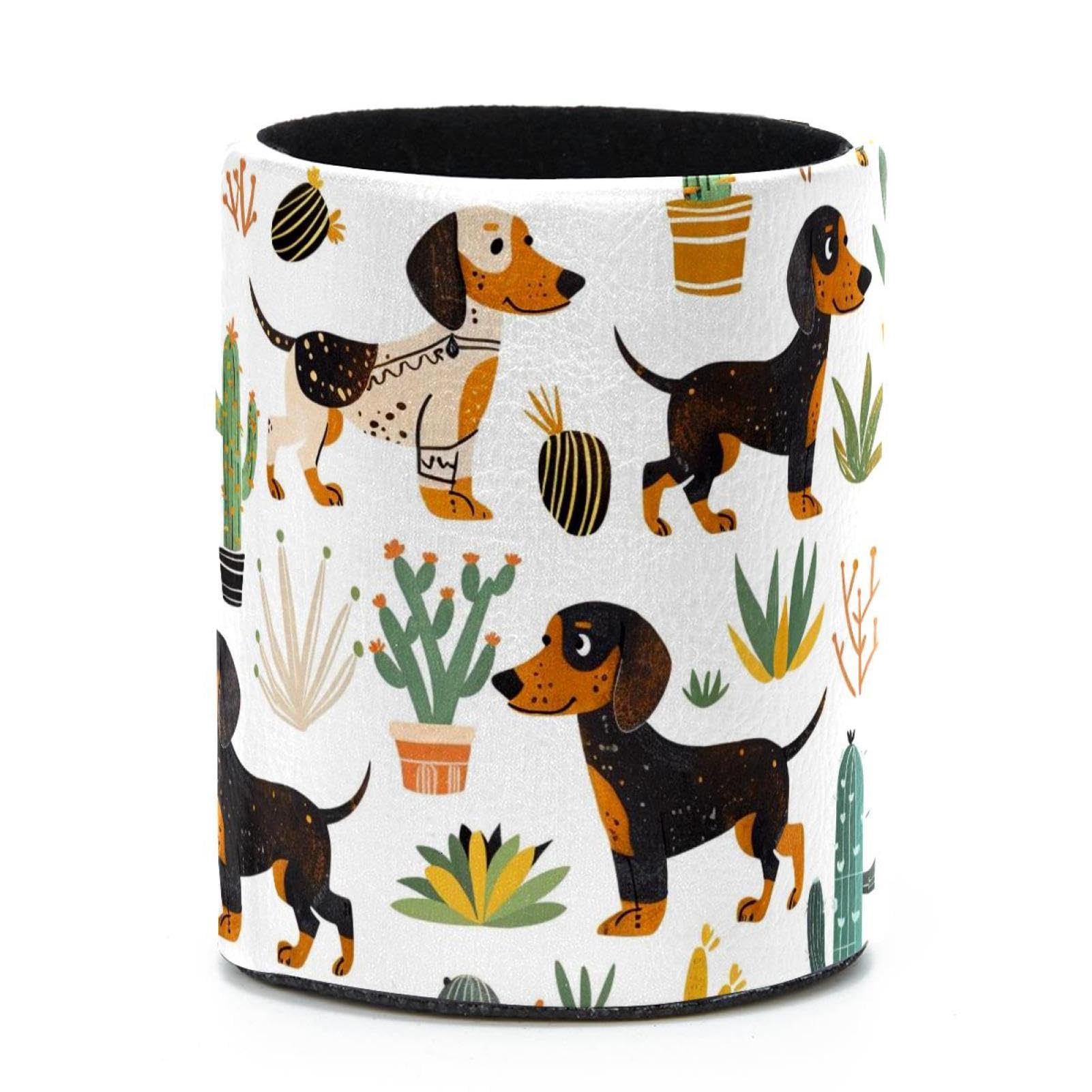 VAPOKF Round Pencil Holders for Desk, Cactus Dachshund Pen Holders Pen Pot Makeup Brushes Storage Desktop Stationery Supplies Organiser for Home Office