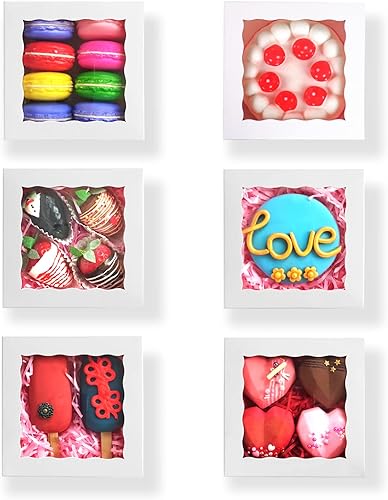 Miniatura 7 de RomanticBaking 51PCS 5x5x2 Inch Bakery Boxes,Cookie Boxes with Window, Pastry Boxes for Macaroon Dessert Cupcake Donut Pastry Muffins